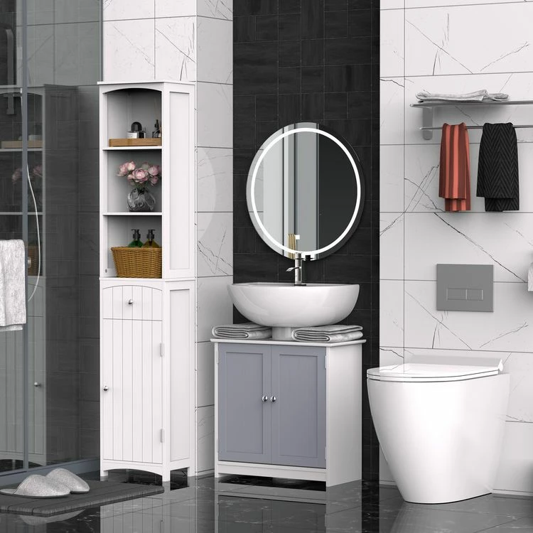 KLEANKIN Meuble Salle De Bain - Meuble Sous-vasque - Placard 2 Portes Avec étagère - Dim. 60L X 30l X 60H Cm - MDF Gris Blanc 2 KLEANKIN Meuble Salle De Bain - Meuble Sous-vasque - Placard 2 Portes Avec étagère - Dim. 60L X 30l X 60H Cm - MDF Gris Blanc – Image 2