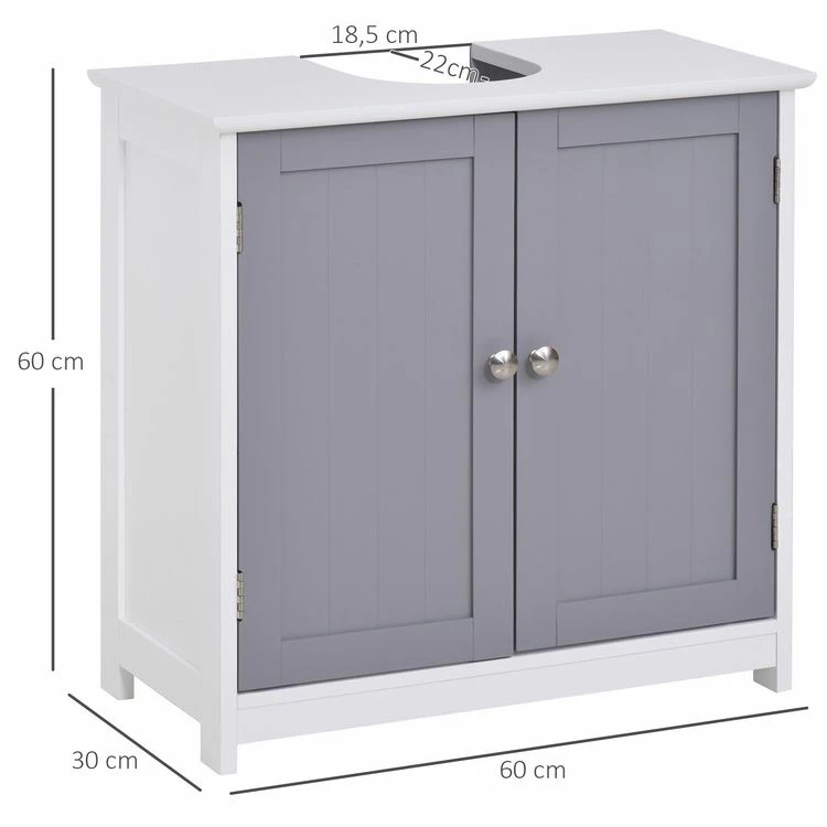 KLEANKIN Meuble Salle De Bain - Meuble Sous-vasque - Placard 2 Portes Avec étagère - Dim. 60L X 30l X 60H Cm - MDF Gris Blanc 3 KLEANKIN Meuble Salle De Bain - Meuble Sous-vasque - Placard 2 Portes Avec étagère - Dim. 60L X 30l X 60H Cm - MDF Gris Blanc – Image 3