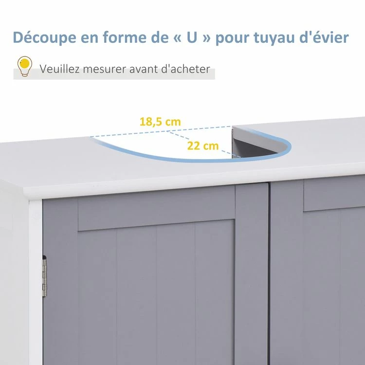KLEANKIN Meuble Salle De Bain - Meuble Sous-vasque - Placard 2 Portes Avec étagère - Dim. 60L X 30l X 60H Cm - MDF Gris Blanc 4 KLEANKIN Meuble Salle De Bain - Meuble Sous-vasque - Placard 2 Portes Avec étagère - Dim. 60L X 30l X 60H Cm - MDF Gris Blanc – Image 4