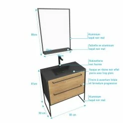 Aurlane Meuble De Salle De Bain 80x50 Cm NOIR MAT - 2 Tiroirs - Vasque Résine Noire Effet Pierre + Miroir 8 Aurlane Meuble De Salle De Bain 80x50 Cm NOIR MAT - 2 Tiroirs - Vasque Résine Noire Effet Pierre + Miroir -Paris Prix boutique B2CD 1021