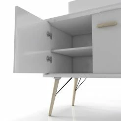 Aurlane MEUBLE SALLE DE BAIN SCANDINAVE BLANC 80 CM SUR PIEDS AVEC PORTES, VASQUE A POSER ET MIROIR LED -Paris Prix boutique B2CD 1025