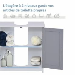 KLEANKIN Meuble Salle De Bain - Meuble Sous-vasque - Placard 2 Portes Avec étagère - Dim. 60L X 30l X 60H Cm - MDF Gris Blanc 10 KLEANKIN Meuble Salle De Bain - Meuble Sous-vasque - Placard 2 Portes Avec étagère - Dim. 60L X 30l X 60H Cm - MDF Gris Blanc -Paris Prix boutique B2CD 103
