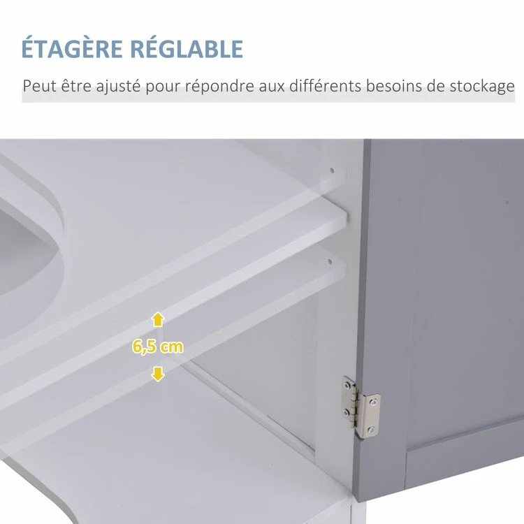 KLEANKIN Meuble Salle De Bain - Meuble Sous-vasque - Placard 2 Portes Avec étagère - Dim. 60L X 30l X 60H Cm - MDF Gris Blanc 6 KLEANKIN Meuble Salle De Bain - Meuble Sous-vasque - Placard 2 Portes Avec étagère - Dim. 60L X 30l X 60H Cm - MDF Gris Blanc – Image 6