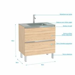 Aurlane Pack Meuble De Salle De Bain 80x50 Cm Chêne Blond - 2 Tiroirs - Vasque Argent 8 Aurlane Pack Meuble De Salle De Bain 80x50 Cm Chêne Blond - 2 Tiroirs - Vasque Argent -Paris Prix boutique B2CD 1052