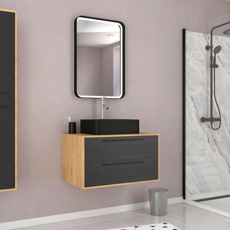 Aurlane Pack Meuble De Salle De Bain Caisson 2 Tiroirs + Vasque Rectangulaire + Miroir LED - UBY 80cm 2 Aurlane Pack Meuble De Salle De Bain Caisson 2 Tiroirs + Vasque Rectangulaire + Miroir LED - UBY 80cm – Image 2