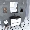 Aurlane Pack Meuble De Salle De Bain 80x50cm - 2 Tiroirs BLANC - Vasque Résine Noire Effet Pierre - Miroir