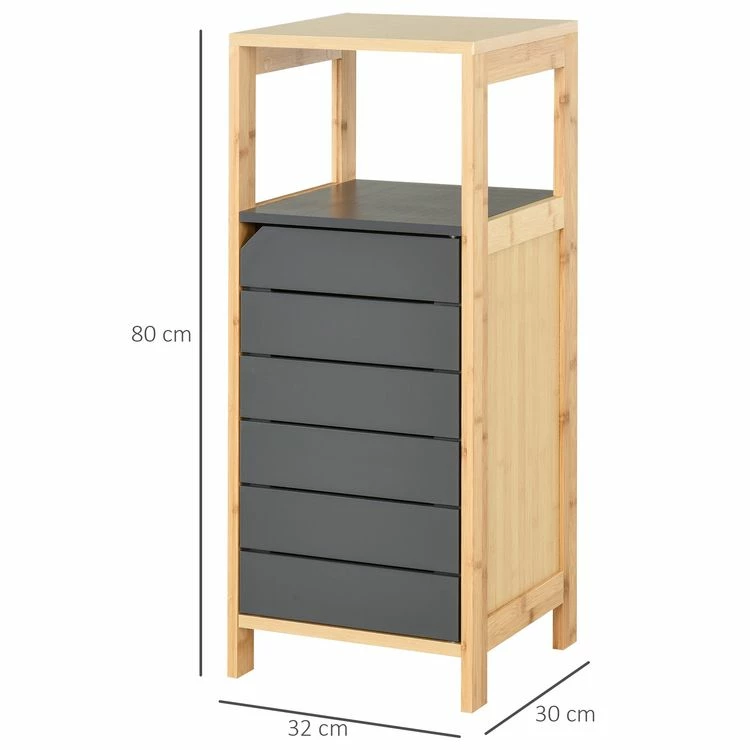 HOMCOM Meuble Colonne Rangement Salle De Bain Style Cosy Dim. 32L X 30l X 80H Cm Porte étagères Niche Bambou Gris 3 HOMCOM Meuble Colonne Rangement Salle De Bain Style Cosy Dim. 32L X 30l X 80H Cm Porte étagères Niche Bambou Gris – Image 3