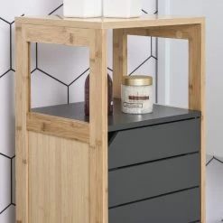 HOMCOM Meuble Colonne Rangement Salle De Bain Style Cosy Dim. 32L X 30l X 80H Cm Porte étagères Niche Bambou Gris 10 HOMCOM Meuble Colonne Rangement Salle De Bain Style Cosy Dim. 32L X 30l X 80H Cm Porte étagères Niche Bambou Gris -Paris Prix boutique B2CD 1092
