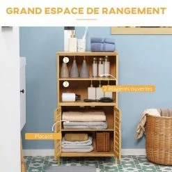 KLEANKIN Meuble Rangement Bas Salle De Bain Bambou Style Naturel 2 Portes Avec étagère 2 Niches Bambou 9 KLEANKIN Meuble Rangement Bas Salle De Bain Bambou Style Naturel 2 Portes Avec étagère 2 Niches Bambou -Paris Prix boutique B2CD 1097