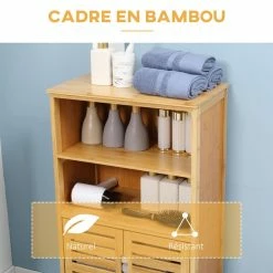 KLEANKIN Meuble Rangement Bas Salle De Bain Bambou Style Naturel 2 Portes Avec étagère 2 Niches Bambou 10 KLEANKIN Meuble Rangement Bas Salle De Bain Bambou Style Naturel 2 Portes Avec étagère 2 Niches Bambou -Paris Prix boutique B2CD 1098
