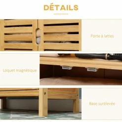 KLEANKIN Meuble Rangement Bas Salle De Bain Bambou Style Naturel 2 Portes Avec étagère 2 Niches Bambou 11 KLEANKIN Meuble Rangement Bas Salle De Bain Bambou Style Naturel 2 Portes Avec étagère 2 Niches Bambou -Paris Prix boutique B2CD 1099