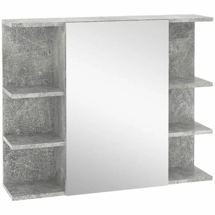KLEANKIN Miroir De Salle De Bain Avec Placard étagère - 4 étagères Latérales - Panneaux Aspect Béton Ciré 1 KLEANKIN Miroir De Salle De Bain Avec Placard étagère - 4 étagères Latérales - Panneaux Aspect Béton Ciré