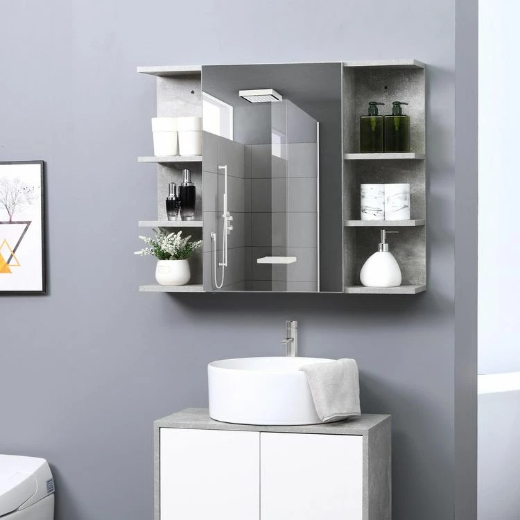 KLEANKIN Miroir De Salle De Bain Avec Placard étagère - 4 étagères Latérales - Panneaux Aspect Béton Ciré 2 KLEANKIN Miroir De Salle De Bain Avec Placard étagère - 4 étagères Latérales - Panneaux Aspect Béton Ciré – Image 2