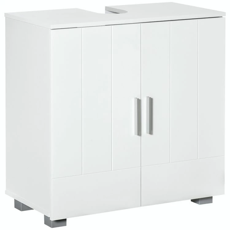 KLEANKIN Meuble Vasque - Meuble Sous-vasque - 2 Portes Rainurées, 2 étagères - Poignées Alliage Aluminium - Dim. 60L X 30l X 60H Cm - MDF Blanc 1 KLEANKIN Meuble Vasque - Meuble Sous-vasque - 2 Portes Rainurées, 2 étagères - Poignées Alliage Aluminium - Dim. 60L X 30l X 60H Cm - MDF Blanc