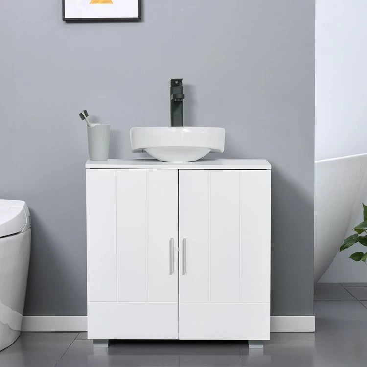 KLEANKIN Meuble Vasque - Meuble Sous-vasque - 2 Portes Rainurées, 2 étagères - Poignées Alliage Aluminium - Dim. 60L X 30l X 60H Cm - MDF Blanc 2 KLEANKIN Meuble Vasque - Meuble Sous-vasque - 2 Portes Rainurées, 2 étagères - Poignées Alliage Aluminium - Dim. 60L X 30l X 60H Cm - MDF Blanc – Image 2