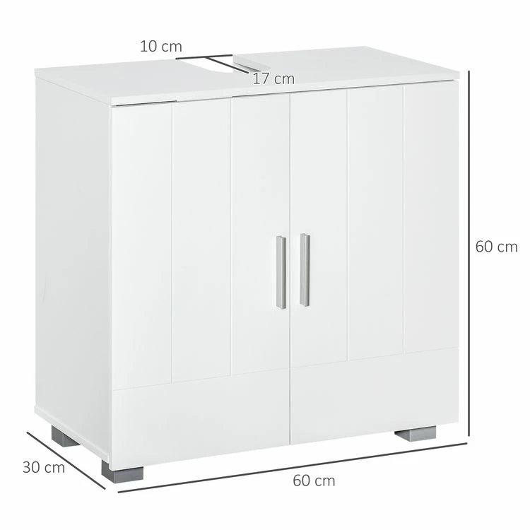 KLEANKIN Meuble Vasque - Meuble Sous-vasque - 2 Portes Rainurées, 2 étagères - Poignées Alliage Aluminium - Dim. 60L X 30l X 60H Cm - MDF Blanc 3 KLEANKIN Meuble Vasque - Meuble Sous-vasque - 2 Portes Rainurées, 2 étagères - Poignées Alliage Aluminium - Dim. 60L X 30l X 60H Cm - MDF Blanc – Image 3