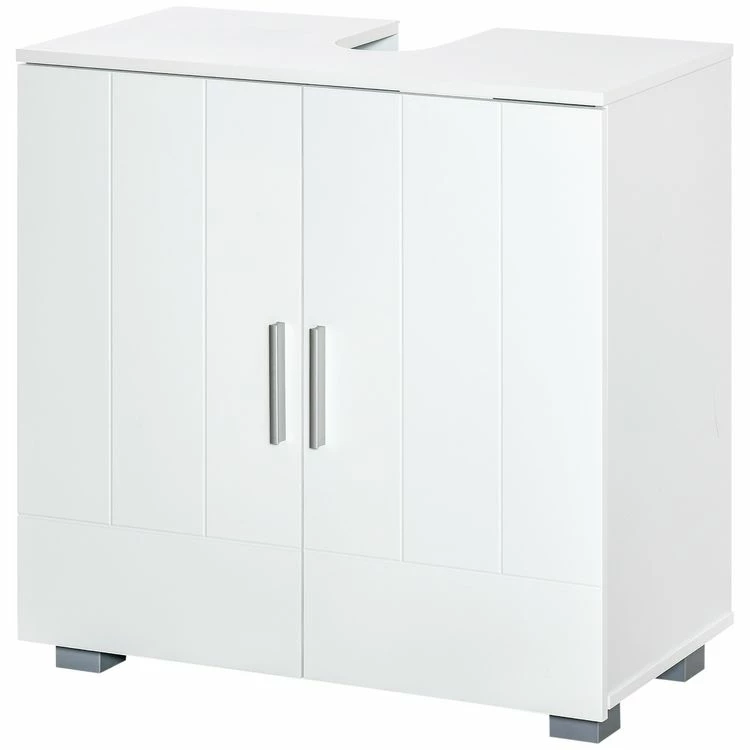 KLEANKIN Meuble Vasque - Meuble Sous-vasque - 2 Portes Rainurées, 2 étagères - Poignées Alliage Aluminium - Dim. 60L X 30l X 60H Cm - MDF Blanc 5 KLEANKIN Meuble Vasque - Meuble Sous-vasque - 2 Portes Rainurées, 2 étagères - Poignées Alliage Aluminium - Dim. 60L X 30l X 60H Cm - MDF Blanc – Image 5