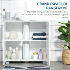 KLEANKIN Meuble Vasque - Meuble Sous-vasque - 2 Portes Rainurées, 2 étagères - Poignées Alliage Aluminium - Dim. 60L X 30l X 60H Cm - MDF Blanc 11 KLEANKIN Meuble Vasque - Meuble Sous-vasque - 2 Portes Rainurées, 2 étagères - Poignées Alliage Aluminium - Dim. 60L X 30l X 60H Cm - MDF Blanc -Paris Prix boutique B2CD 1125