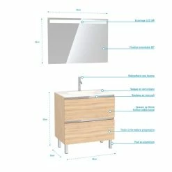 Aurlane Meuble De Salle De Bain 80x50 Cm Chêne Blond + Vasque Verre Blanc + Miroir A Bande LED 80x60 8 Aurlane Meuble De Salle De Bain 80x50 Cm Chêne Blond + Vasque Verre Blanc + Miroir A Bande LED 80x60 -Paris Prix boutique B2CD 1133