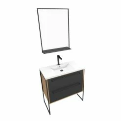 Aurlane Meuble De Salle De Bain 80x50cm - Vasque Blanche 80x50cm - 2 Tiroirs Noir Mat + Miroir 6 Aurlane Meuble De Salle De Bain 80x50cm - Vasque Blanche 80x50cm - 2 Tiroirs Noir Mat + Miroir -Paris Prix boutique B2CD 1176