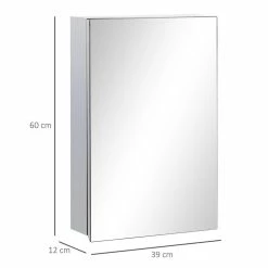 KLEANKIN Armoire Miroir Murale Salle De Bain Toilette Dim. 39L X 12l X 60H Cm Acier Inox. Verre -Paris Prix boutique B2CD 1190
