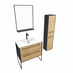 Aurlane Meuble Salle De Bains 80 Cm, Vasque Blanche, Miroir Et Colonne - Chêne Et Noir - STRUCTURA 7 Aurlane Meuble Salle De Bains 80 Cm, Vasque Blanche, Miroir Et Colonne - Chêne Et Noir - STRUCTURA -Paris Prix boutique B2CD 1201