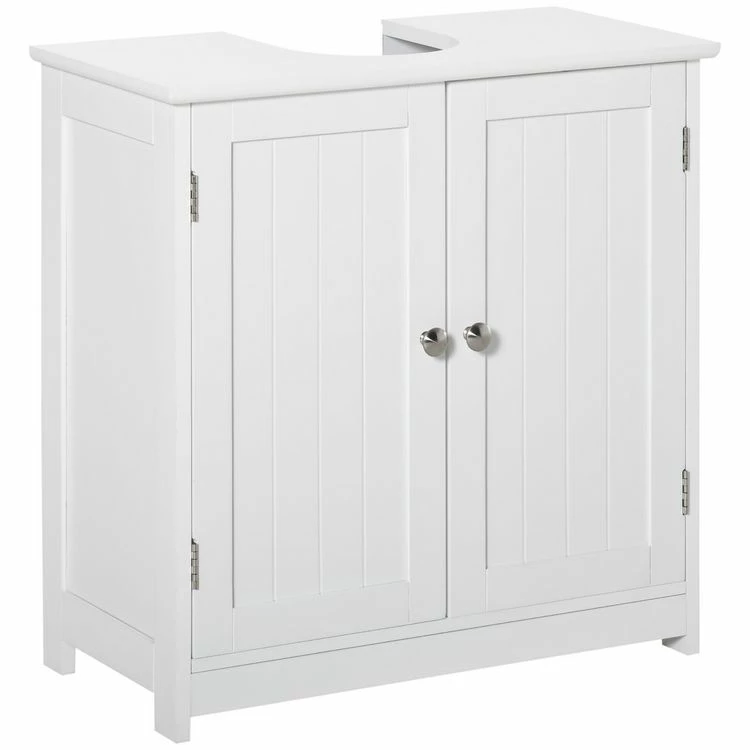 KLEANKIN Meuble Vasque - Meuble Sous-vasque - 2 Portes Rainurées Avec étagère Réglable - Poignées Métal Chromé - Dim. 60L X 30l X 60H Cm - MDF Blanc 1 KLEANKIN Meuble Vasque - Meuble Sous-vasque - 2 Portes Rainurées Avec étagère Réglable - Poignées Métal Chromé - Dim. 60L X 30l X 60H Cm - MDF Blanc