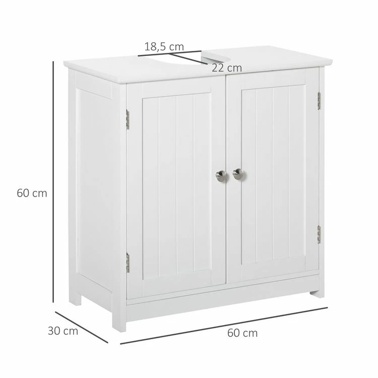 KLEANKIN Meuble Vasque - Meuble Sous-vasque - 2 Portes Rainurées Avec étagère Réglable - Poignées Métal Chromé - Dim. 60L X 30l X 60H Cm - MDF Blanc 3 KLEANKIN Meuble Vasque - Meuble Sous-vasque - 2 Portes Rainurées Avec étagère Réglable - Poignées Métal Chromé - Dim. 60L X 30l X 60H Cm - MDF Blanc – Image 3