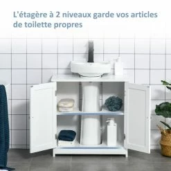 KLEANKIN Meuble Vasque - Meuble Sous-vasque - 2 Portes Rainurées Avec étagère Réglable - Poignées Métal Chromé - Dim. 60L X 30l X 60H Cm - MDF Blanc 11 KLEANKIN Meuble Vasque - Meuble Sous-vasque - 2 Portes Rainurées Avec étagère Réglable - Poignées Métal Chromé - Dim. 60L X 30l X 60H Cm - MDF Blanc -Paris Prix boutique B2CD 1209