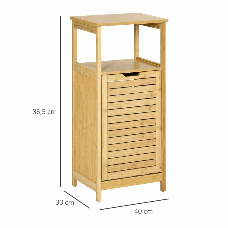 KLEANKIN Meuble Bas Basculant Salle De Bain Style Cosy Dim. 40L X 30l X 86,5H Cm Porte Basculante à Lattes Bambou MDF Aspect Bois Clair 3 KLEANKIN Meuble Bas Basculant Salle De Bain Style Cosy Dim. 40L X 30l X 86,5H Cm Porte Basculante à Lattes Bambou MDF Aspect Bois Clair – Image 3