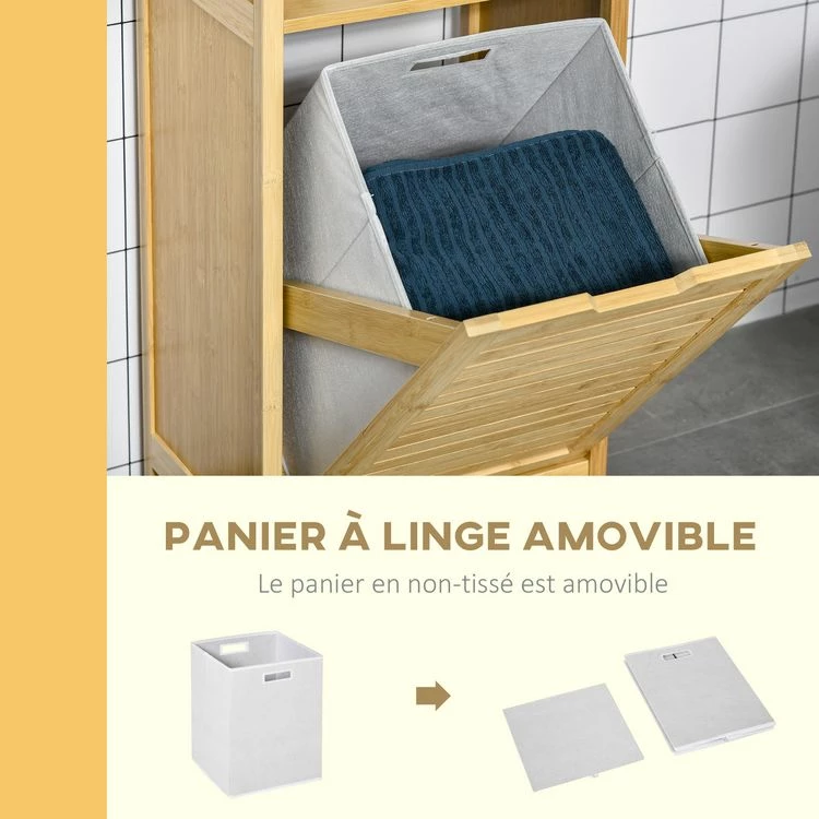 KLEANKIN Meuble Bas Basculant Salle De Bain Style Cosy Dim. 40L X 30l X 86,5H Cm Porte Basculante à Lattes Bambou MDF Aspect Bois Clair 4 KLEANKIN Meuble Bas Basculant Salle De Bain Style Cosy Dim. 40L X 30l X 86,5H Cm Porte Basculante à Lattes Bambou MDF Aspect Bois Clair – Image 4