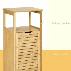 KLEANKIN Meuble Bas Basculant Salle De Bain Style Cosy Dim. 40L X 30l X 86,5H Cm Porte Basculante à Lattes Bambou MDF Aspect Bois Clair 10 KLEANKIN Meuble Bas Basculant Salle De Bain Style Cosy Dim. 40L X 30l X 86,5H Cm Porte Basculante à Lattes Bambou MDF Aspect Bois Clair -Paris Prix boutique B2CD 1222