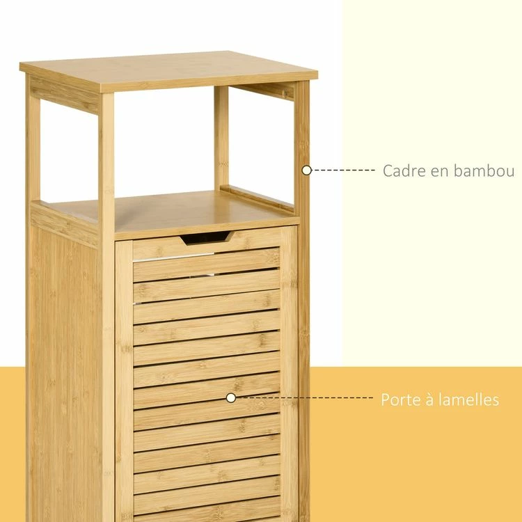 KLEANKIN Meuble Bas Basculant Salle De Bain Style Cosy Dim. 40L X 30l X 86,5H Cm Porte Basculante à Lattes Bambou MDF Aspect Bois Clair 5 KLEANKIN Meuble Bas Basculant Salle De Bain Style Cosy Dim. 40L X 30l X 86,5H Cm Porte Basculante à Lattes Bambou MDF Aspect Bois Clair – Image 5