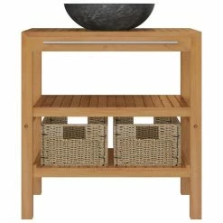 VIDAXL Armoire De Toilette Teck Solide Avec Lavabo En Marbre Noir -Paris Prix boutique B2CD 1226