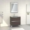 Aurlane Pack Meuble De Salle De Bain 80x50 Cm Graphite + Vasque Argent + Miroir LED 70x90