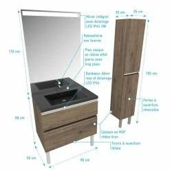 Aurlane Pack Meuble De Salle De Bain 80x50cm Chene Brun - 2 Tiroirs - Vasque Effet Noir Et Miroir - Colonne 8 Aurlane Pack Meuble De Salle De Bain 80x50cm Chene Brun - 2 Tiroirs - Vasque Effet Noir Et Miroir - Colonne -Paris Prix boutique B2CD 1259