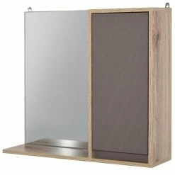 HOMCOM Miroir De Salle De Bain Avec étagère Et Placard - Système Fixation Intégré - Panneaux Particules Chêne Clair Gris