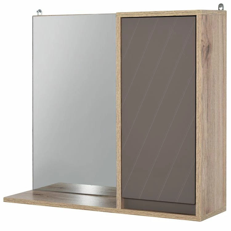 HOMCOM Miroir De Salle De Bain Avec étagère Et Placard - Système Fixation Intégré - Panneaux Particules Chêne Clair Gris 1 HOMCOM Miroir De Salle De Bain Avec étagère Et Placard - Système Fixation Intégré - Panneaux Particules Chêne Clair Gris