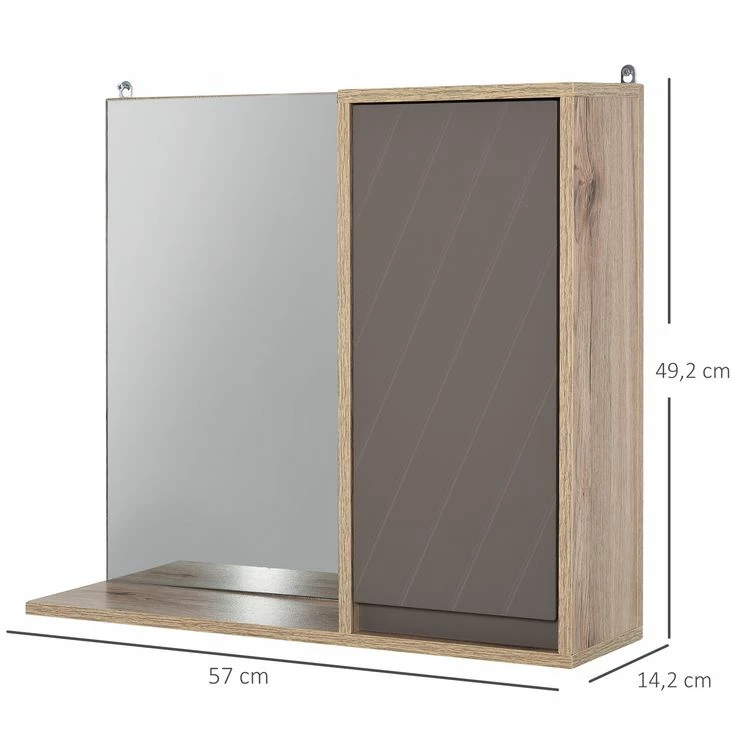 HOMCOM Miroir De Salle De Bain Avec étagère Et Placard - Système Fixation Intégré - Panneaux Particules Chêne Clair Gris 2 HOMCOM Miroir De Salle De Bain Avec étagère Et Placard - Système Fixation Intégré - Panneaux Particules Chêne Clair Gris – Image 2