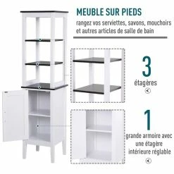 HOMCOM Meuble Colonne Rangement Salle De Bain Dim. 40L X 38l X 162H Cm 3 étagères + Placard MDF Panneaux Particules Blanc Aspect Noyer -Paris Prix boutique B2CD 1280