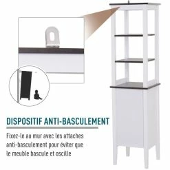 HOMCOM Meuble Colonne Rangement Salle De Bain Dim. 40L X 38l X 162H Cm 3 étagères + Placard MDF Panneaux Particules Blanc Aspect Noyer -Paris Prix boutique B2CD 1282