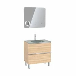 Aurlane Pack Meuble De Salle De Bain 80x50 Cm Chêne Blond + Vasque Argent + Miroir LED 80x70 7 Aurlane Pack Meuble De Salle De Bain 80x50 Cm Chêne Blond + Vasque Argent + Miroir LED 80x70 -Paris Prix boutique B2CD 1285