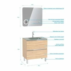 Aurlane Pack Meuble De Salle De Bain 80x50 Cm Chêne Blond + Vasque Argent + Miroir LED 80x70 8 Aurlane Pack Meuble De Salle De Bain 80x50 Cm Chêne Blond + Vasque Argent + Miroir LED 80x70 -Paris Prix boutique B2CD 1286
