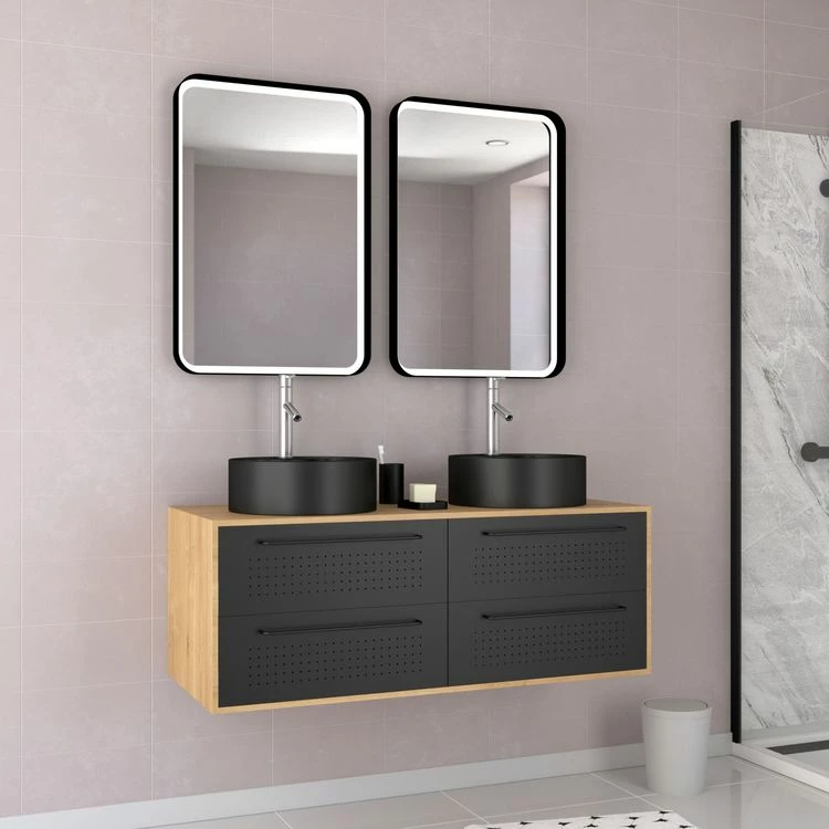 Aurlane Meuble De Salle De Bain - 120x45 + 2 Miroirs LED 80x45 + 2 Vasques Rondes Noire Mat - UBY 120 1 Aurlane Meuble De Salle De Bain - 120x45 + 2 Miroirs LED 80x45 + 2 Vasques Rondes Noire Mat - UBY 120