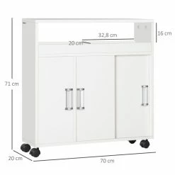 KLEANKIN Meuble De Rangement Pour Salle De Bain Avec Roulettes Et Porte Coulissante Dim. 70I X 20P X 71H Cm -Paris Prix boutique B2CD 1302