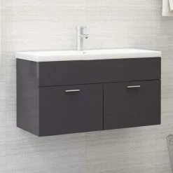 VIDAXL Armoire D'evier Avec Lavabo Integre Gris Brillant Agglomere