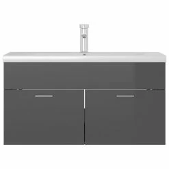 VIDAXL Armoire D'evier Avec Lavabo Integre Gris Brillant Agglomere -Paris Prix boutique B2CD 1308