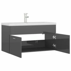 VIDAXL Armoire D'evier Avec Lavabo Integre Gris Brillant Agglomere -Paris Prix boutique B2CD 1310