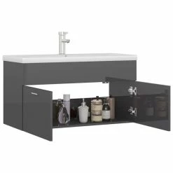 VIDAXL Armoire D'evier Avec Lavabo Integre Gris Brillant Agglomere -Paris Prix boutique B2CD 1311