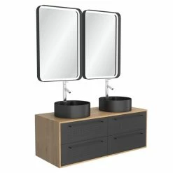 Aurlane Meuble De Salle De Bain - 120x45 + 2 Miroirs LED 80x45 + 2 Vasques Rondes Noire Mat - UBY 120 6 Aurlane Meuble De Salle De Bain - 120x45 + 2 Miroirs LED 80x45 + 2 Vasques Rondes Noire Mat - UBY 120 -Paris Prix boutique B2CD 132